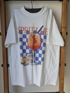 Abercrombie & Fitch White Oversized Tee with Black Print